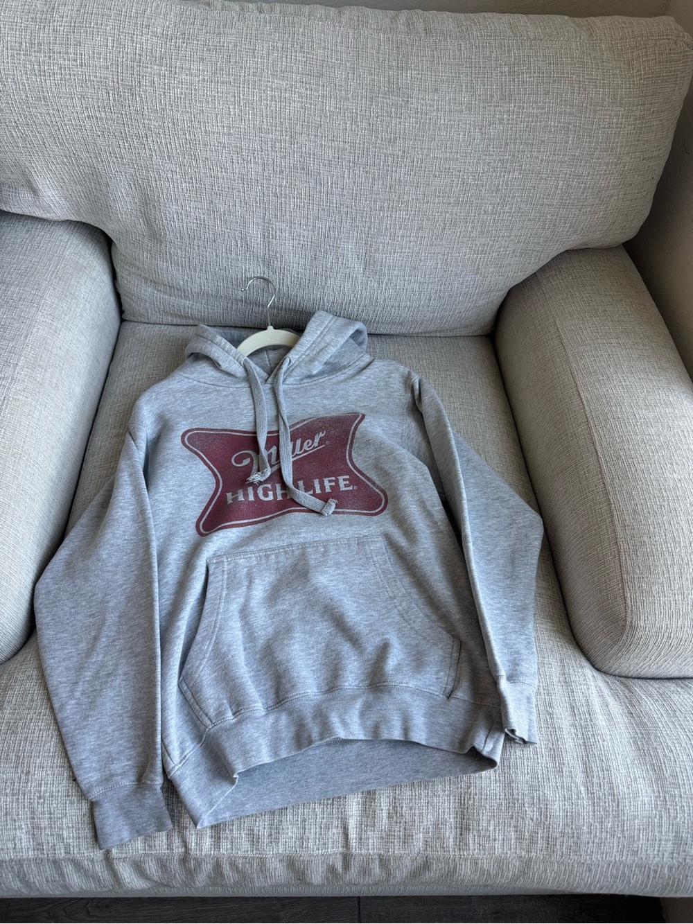 Miller High Life Logo Graphic Hoodie Sweatshirt Gray Size Small